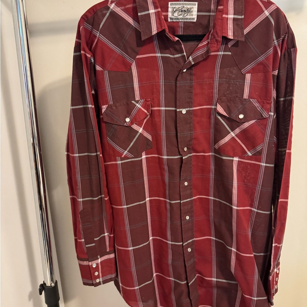 Pure Country Pearl Snap Red White Long Sleeve Shirt